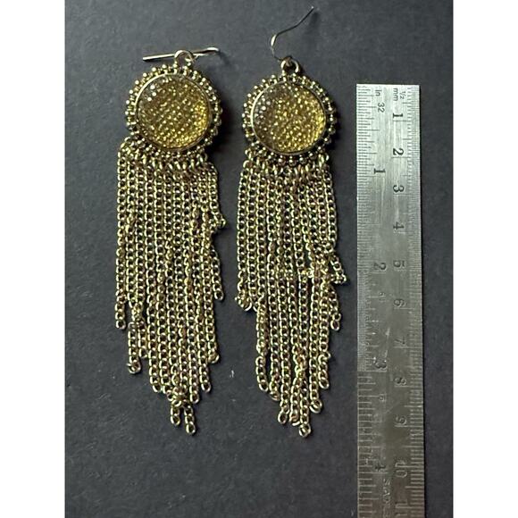 Dangle Drop Chandelier Pierced Earrings Acrylic Bead Gold Tone Statement Y2K - Picture 4 of 4